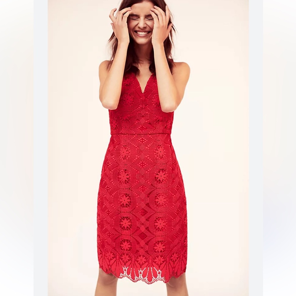 Anthropologie Maeve Camari Lace Red Dress Size 8